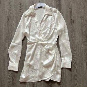 Zara Wrap Front Satin Effect Dress White